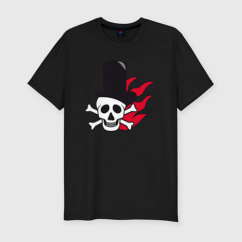 Мужская slim-футболка Череп в шляпе и в красном огне / Черный – фото 1