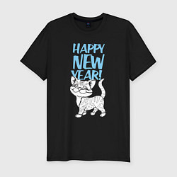 Мужская slim-футболка Happy new year - kitten