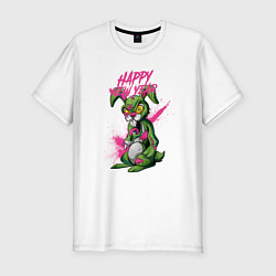 Футболка slim-fit Zombie rabbit New year, цвет: белый