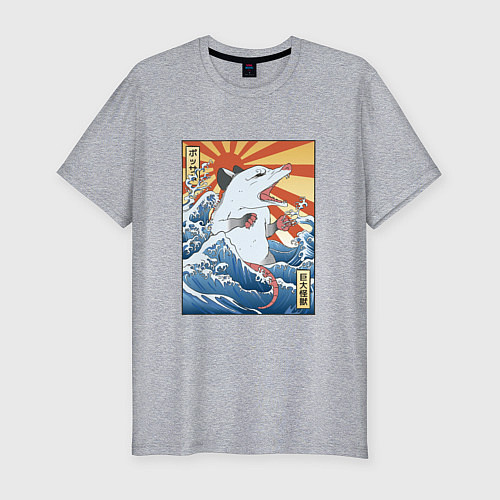 Мужская slim-футболка Гравюра японский опоссум в стиле укиё-э / Меланж – фото 1