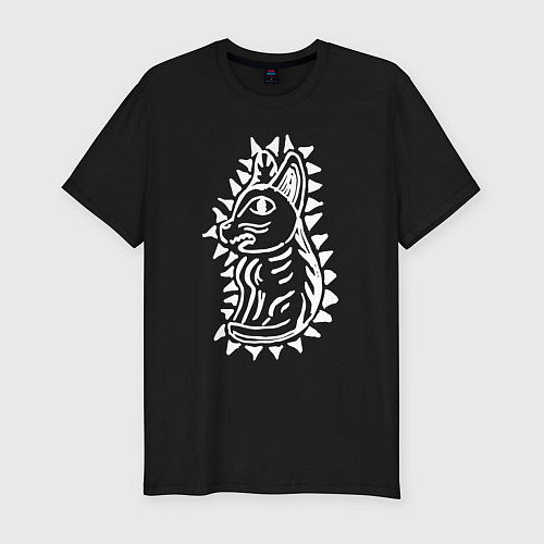 Мужская slim-футболка Котик с треугольниками белый / Черный – фото 1