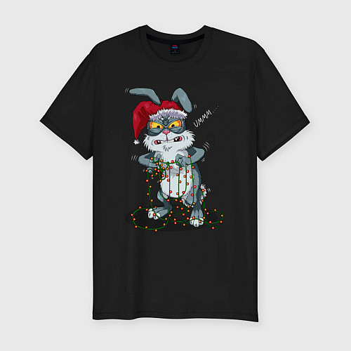 Мужская slim-футболка Недовольный кролик / Черный – фото 1