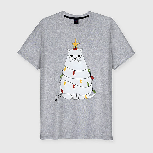 Мужская slim-футболка Кот-ёлка / Меланж – фото 1