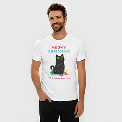 Футболка slim-fit Meowy Christmas and a happy purr year, цвет: белый — фото 2