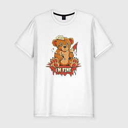 Мужская slim-футболка Страшная кукла медведь с ножом в крови