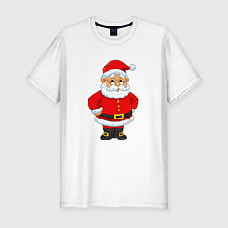Мужская slim-футболка Мультяшный Санта Клаус в красном костюме