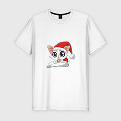 Футболка slim-fit Милый Санта-Кот, цвет: белый