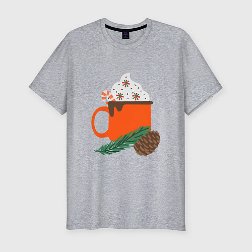 Мужская slim-футболка Новогодняя кружка с какао / Меланж – фото 1