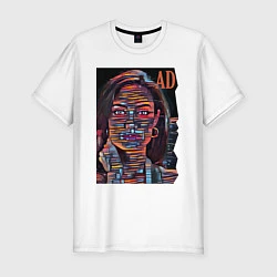 Футболка slim-fit Angelina Jolie - art - glitch, цвет: белый