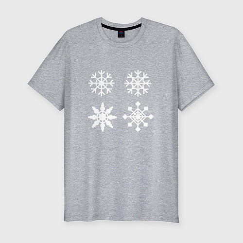 Мужская slim-футболка Новогодние белые снежинки / Меланж – фото 1