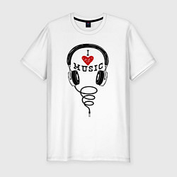 Мужская slim-футболка I love Music - headphones