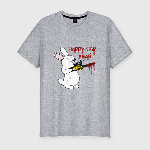 Мужская slim-футболка Злой кролик 2023 / Меланж – фото 1