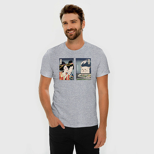 Мужская slim-футболка Мем в японском стиле / Меланж – фото 3