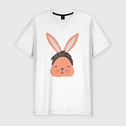 Мужская slim-футболка Кролик с повязкой на голове
