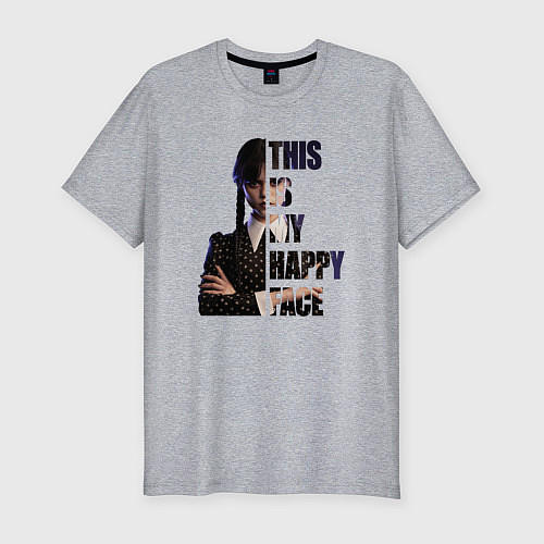 Мужская slim-футболка Wednesday: This Is My Happy Face / Меланж – фото 1