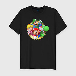 Мужская slim-футболка Марио, Луиджи, Пич и Йоши