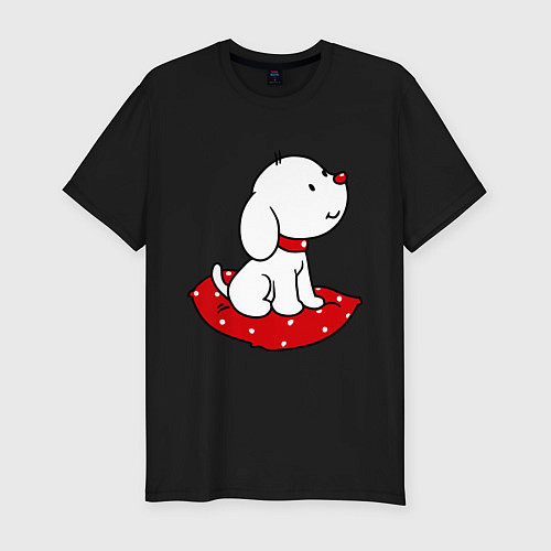 Мужская slim-футболка Собачка на подушке / Черный – фото 1