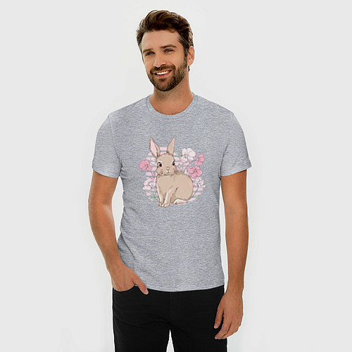 Мужская slim-футболка Зайка в цветах / Меланж – фото 3