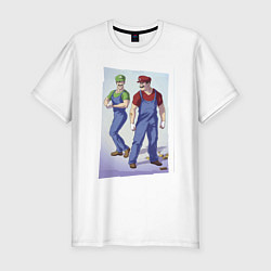 Футболка slim-fit Марио и Луиджи - крутые чуваки - стилизация, цвет: белый