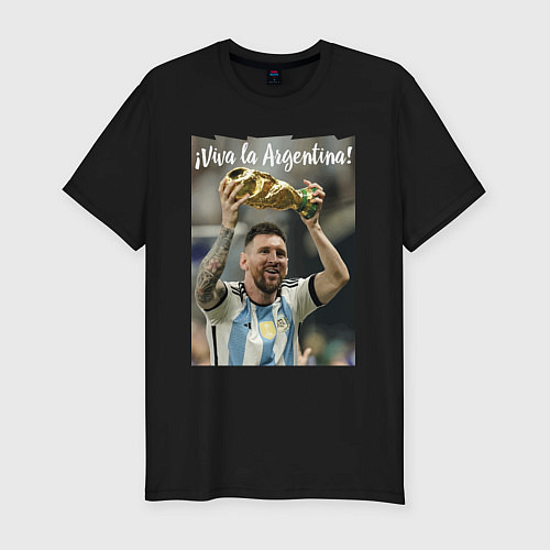 Мужская slim-футболка Lionel Messi - world champion - Argentina / Черный – фото 1