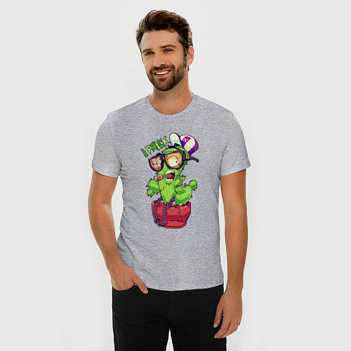 Мужская slim-футболка Крутой кактус / Меланж – фото 3