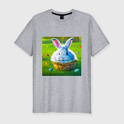 Мужская slim-футболка Милый кролик в корзинке