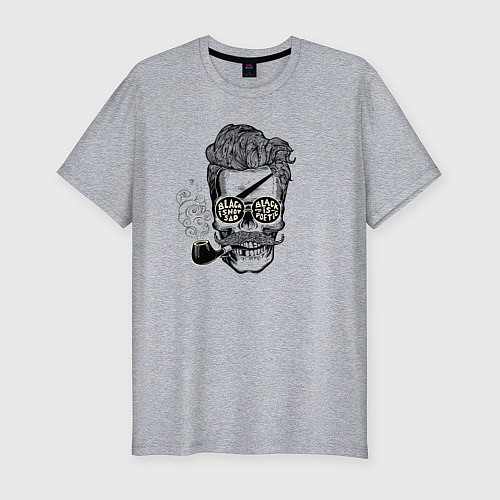 Мужская slim-футболка Череп в очках с трубкой / Меланж – фото 1