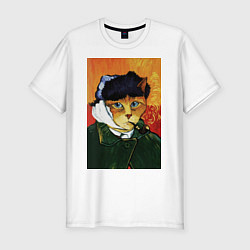 Мужская slim-футболка Кот Ван Гога портрет с отрезанным ухом - пародия