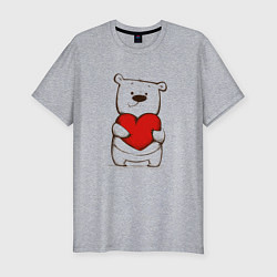 Мужская slim-футболка Милый мишка с сердцем