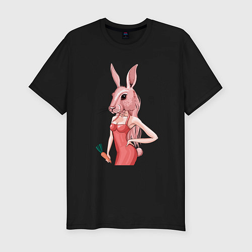 Мужская slim-футболка Девушка заяц / Черный – фото 1
