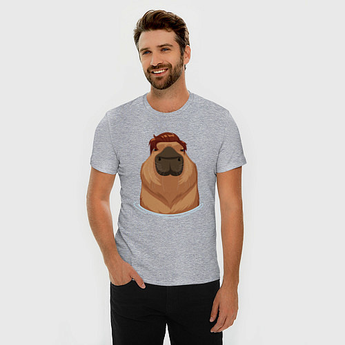 Мужская slim-футболка Капибара гигачад с шевелюрой / Меланж – фото 3