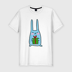 Мужская slim-футболка Зайчик с новогодним подарком