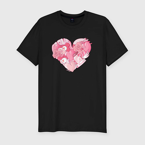 Мужская slim-футболка Влюблённое розовое сердце / Черный – фото 1