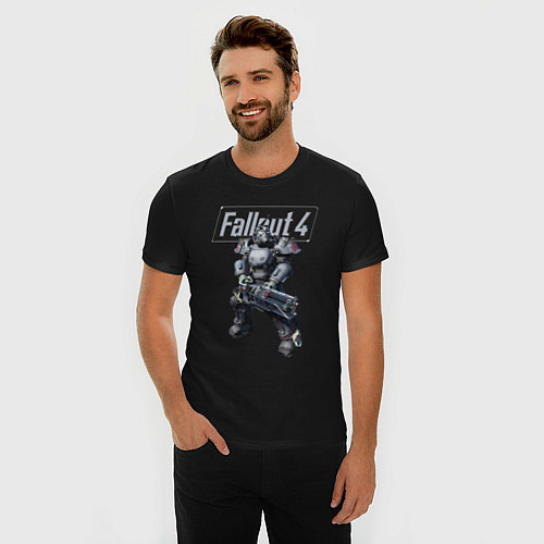 Мужская slim-футболка Fallout 4 - Ultracite Power Armor / Черный – фото 3