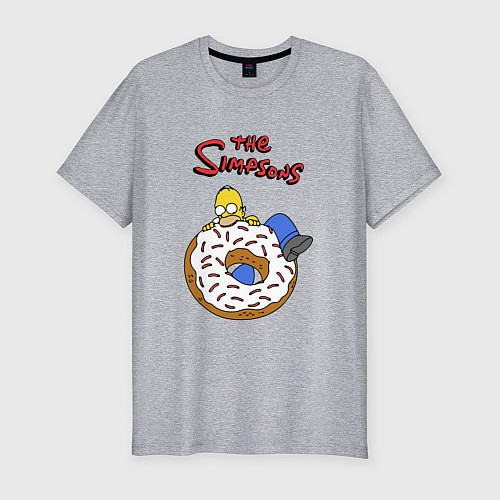 Мужская slim-футболка Гомер на пончике / Меланж – фото 1