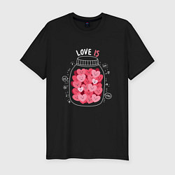 Мужская slim-футболка Баночка с сердцами: love is
