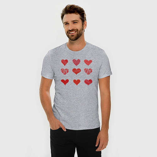 Мужская slim-футболка Сердца паттерн / Меланж – фото 3