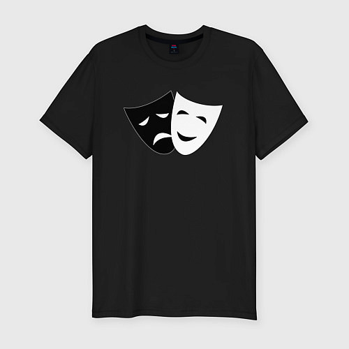 Мужская slim-футболка Театральные маски грусти и радости / Черный – фото 1