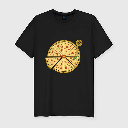 Мужская slim-футболка Vinyl pizza / Черный – фото 1