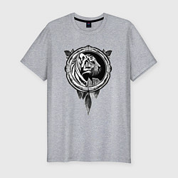 Мужская slim-футболка Тигр -символ 2022 года - контрастный в рамке