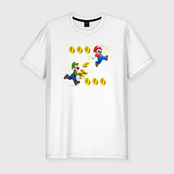 Мужская slim-футболка Луиджи и Марио собирают монетки