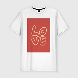 Мужская slim-футболка Слово Love на красном прямоугольном фоне