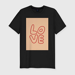 Мужская slim-футболка Рукописный текст слово Love красным цветом на беже