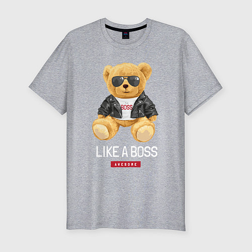 Мужская slim-футболка Like a boss мишка / Меланж – фото 1