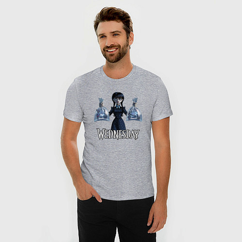 Мужская slim-футболка Уэнсдэй с пираньями / Меланж – фото 3