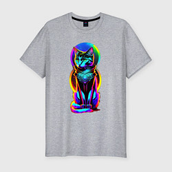 Мужская slim-футболка Кот в стиле киберпанк