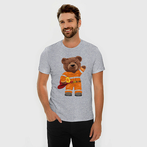 Мужская slim-футболка Пожарный медведь / Меланж – фото 3