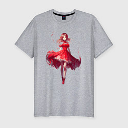 Мужская slim-футболка Аниме девушка в красном платье