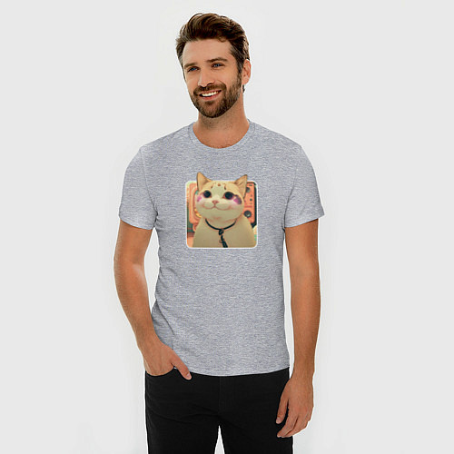Мужская slim-футболка Cat smiling meme art / Меланж – фото 3