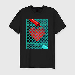 Мужская slim-футболка Красное сердце маркером